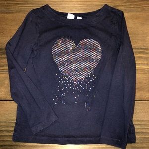 GAP KIDS GIRLS SPARKLE HEART NAVY BLUE SHIRT 6 / 7